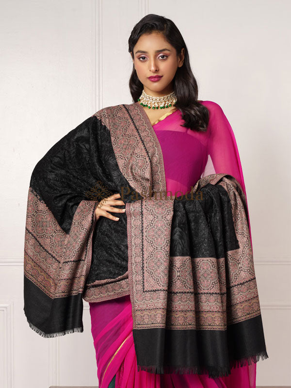 Women's Kashmiri Royal Paisley Design Aari Embroidery Jamawar Shawl (Size: 101 X 203 Cm)