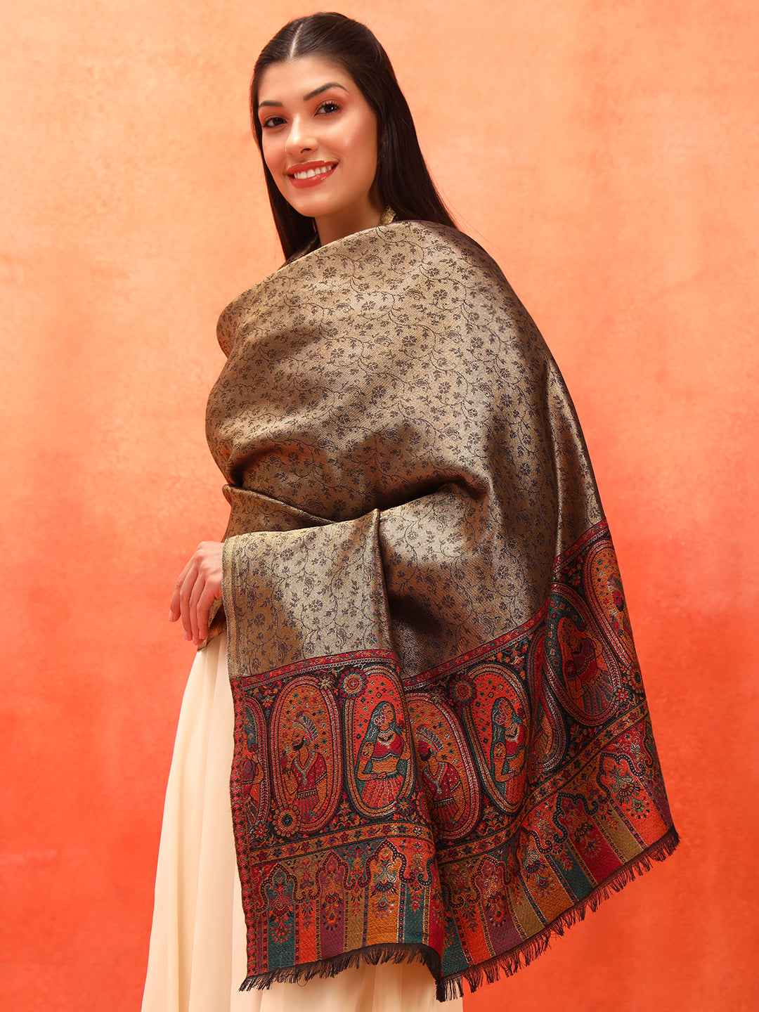 Pashmoda Women Silsila Zari Kaani Fine Wool Shawl (Size: 101X203 CM)