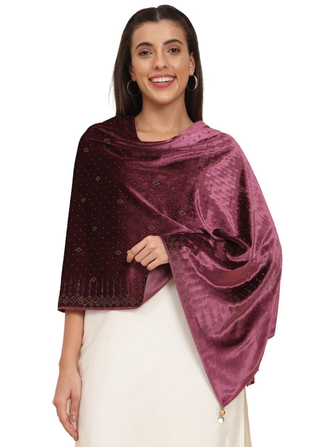 Women’s Makhamli Velvet Crystal Embellished Stole (Size 71X203 cms )
