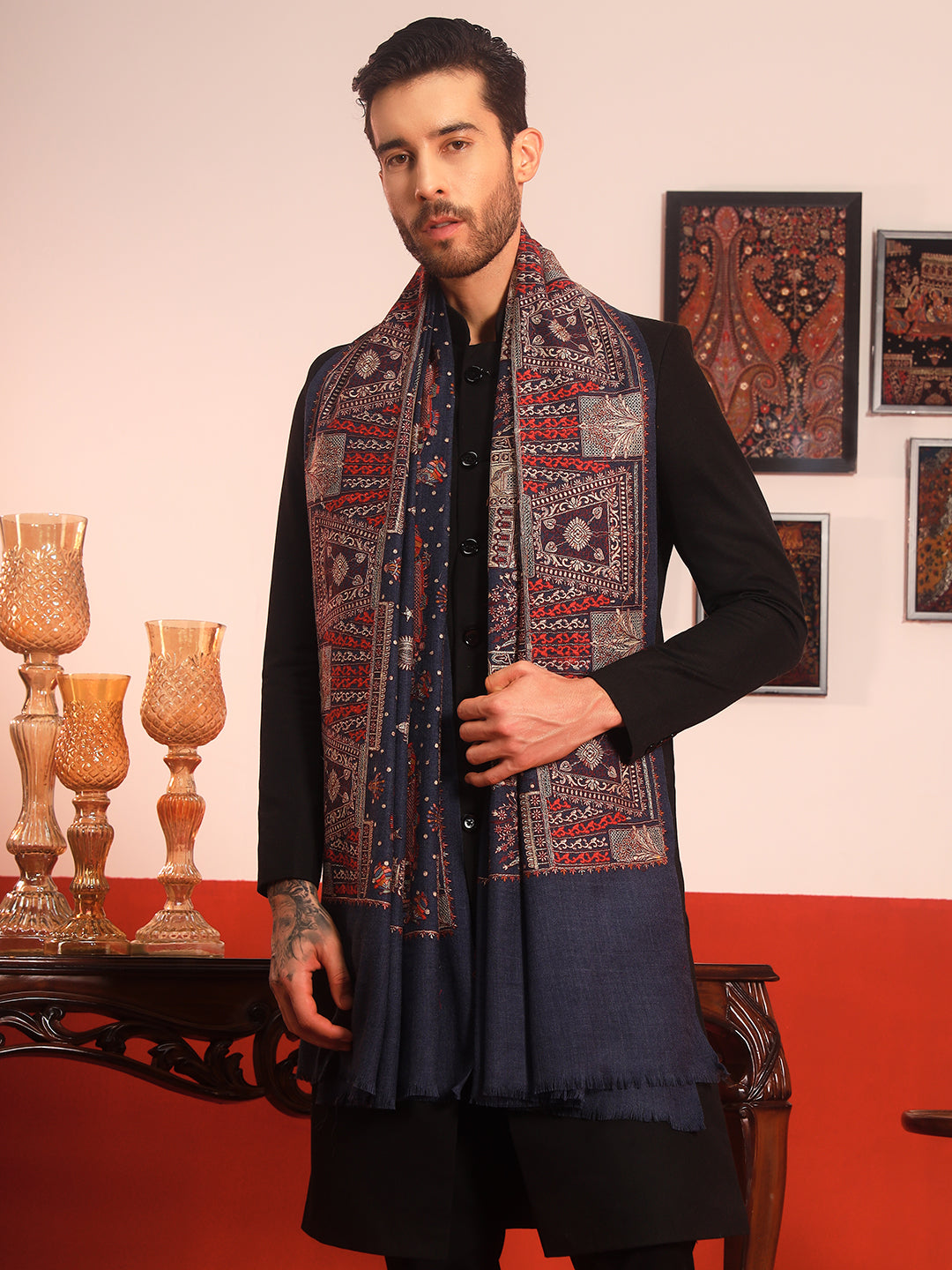 Pashmoda Women Zavian 100% Pure Wool Sozni Hand Embroidered Shawl (Size: 101x203 CM)