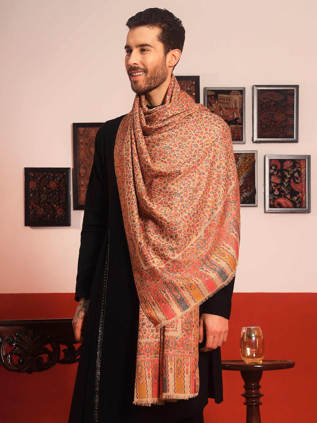 Pashmoda Men Mehak Kaani Wool Blend Kashmiri Shawl (Size: 101X203 CM)