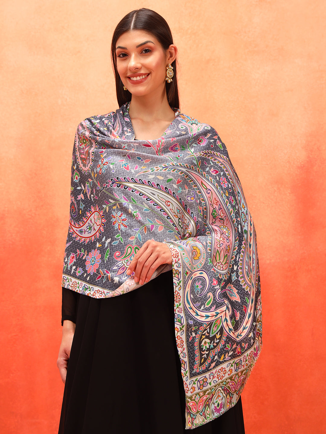 Pashmoda Women Royal Embers Fine Soft Bamboo Fibre Stole (Size: 71x203 CM)