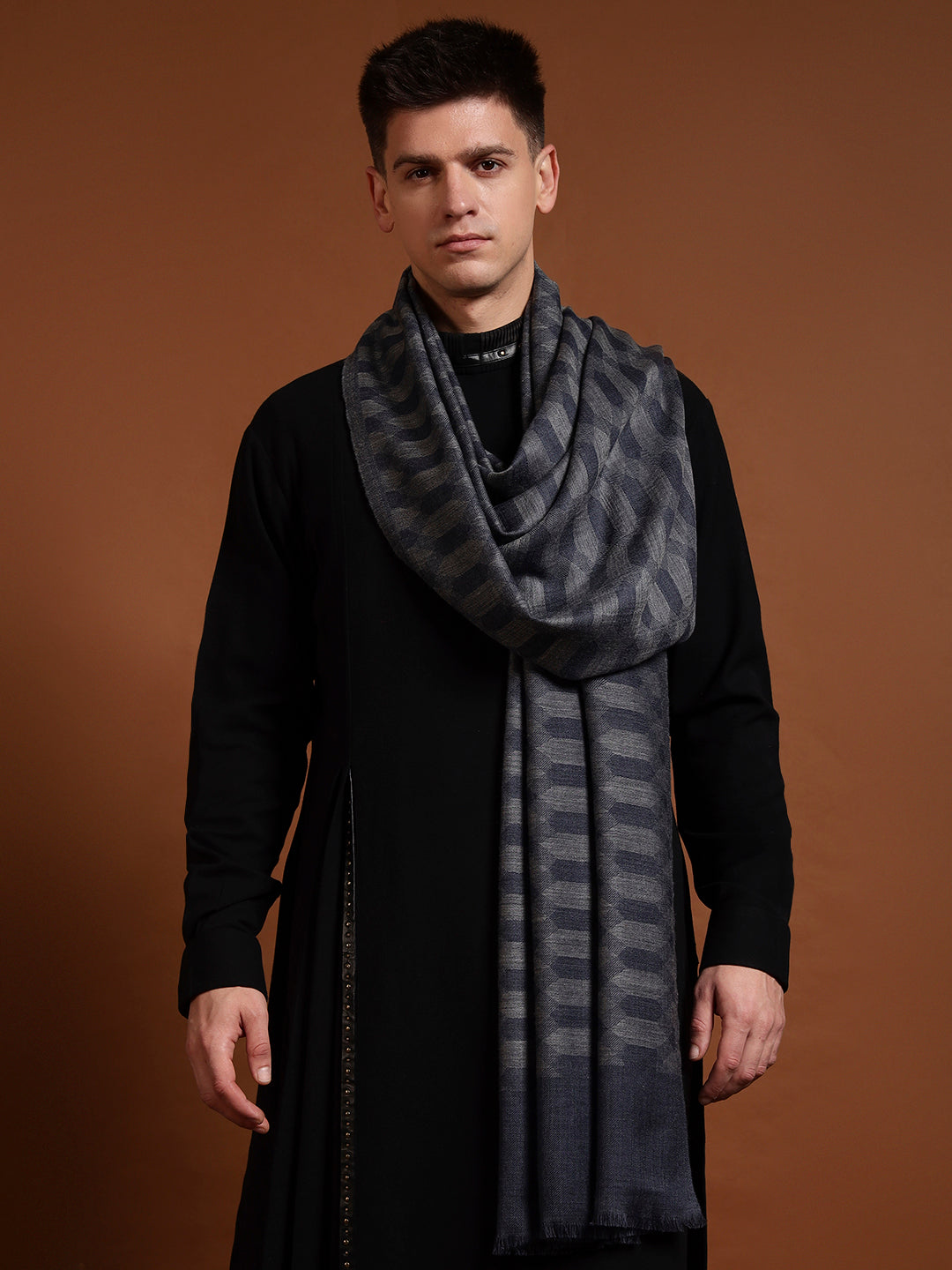 Men Kavya Ikat 100% Pure Wool Checkered Stole