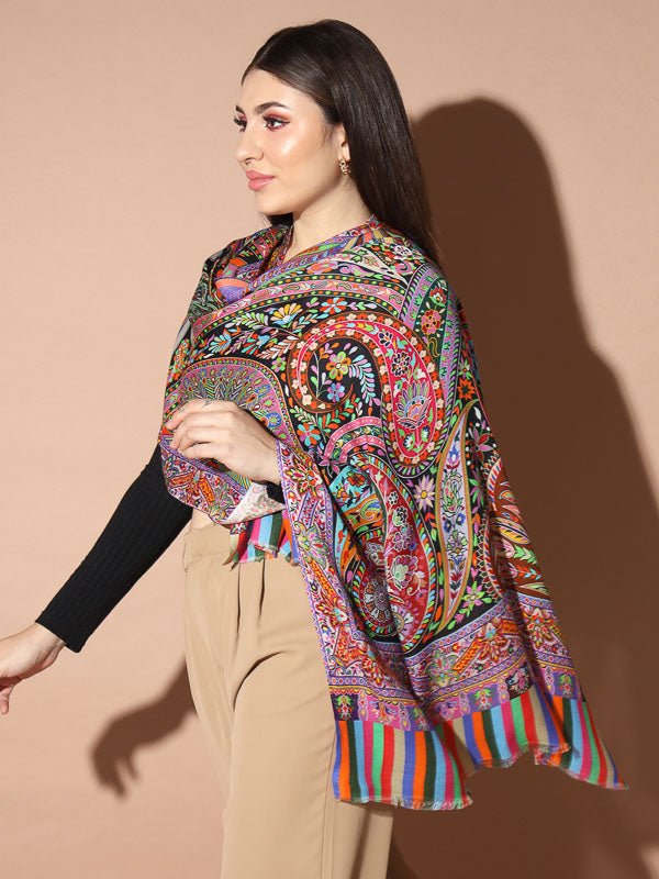 Women's Zarbaft Multicoloured Printed Stole (Size : 71X203 CM)