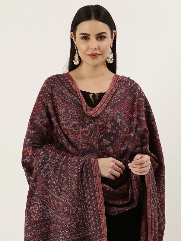 Women's Aaraish Kashmiri Royal Paisley Design Jamawar Shawl (Size: 101 X 203 Cms)