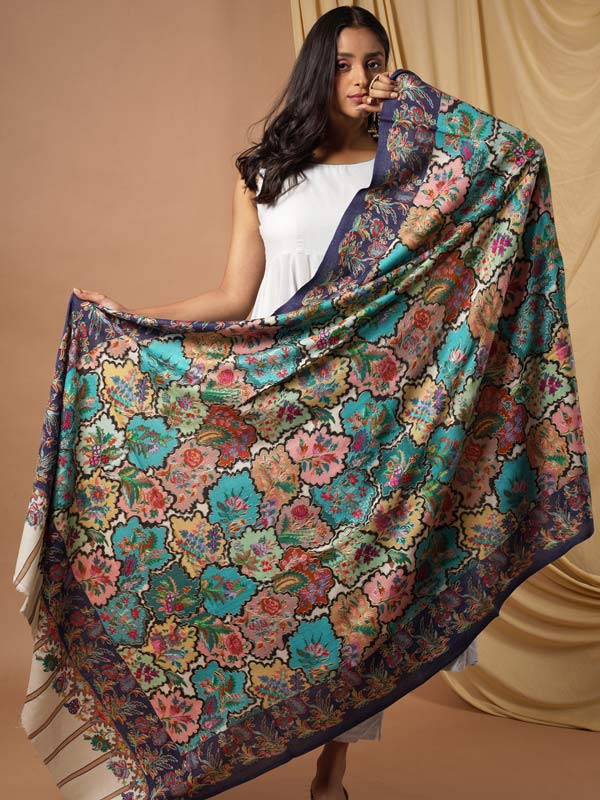 Women's Aarzoo 100% Pure Wool Kalamkari Hand Embroidered Shawl (Size: 101 X 203 Cms)