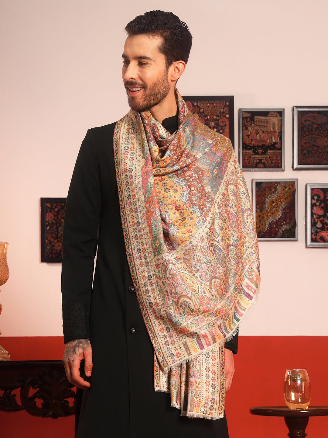 Pashmoda Men Libaas Zari Kaani Fine Wool Shawl (Size: 101X203 CM)