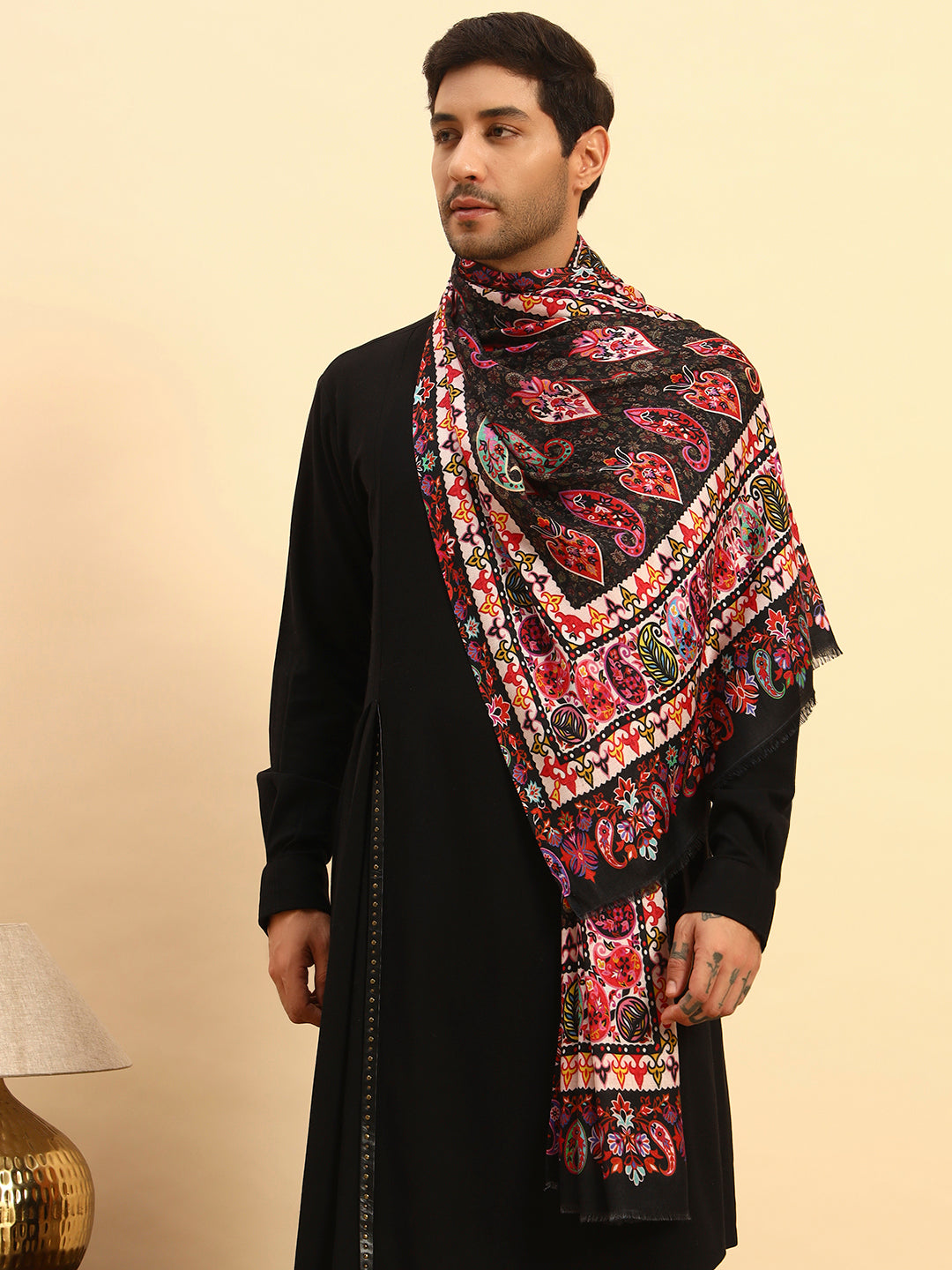 Pashmoda Men Floral Sonata Fine Soft Bamboo Fibre Stole (Size-71x203cm)