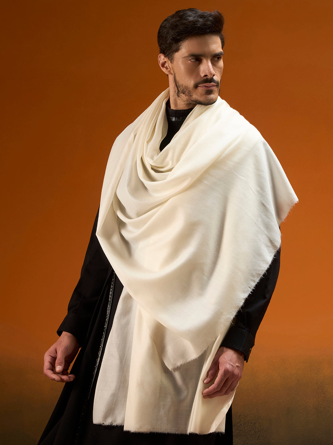 Men Verdant Grace Fine Wool Blend Solid Melange Shawl