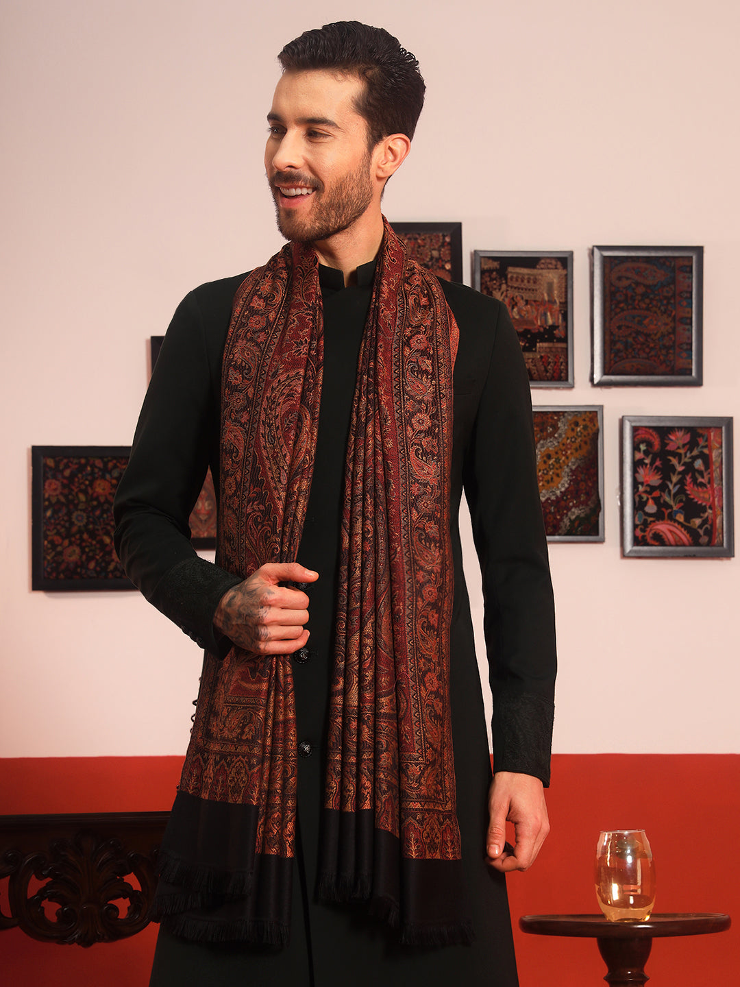 Men Shahnaz Jamawar Woollen Shawl (Size: 101x203 CM)