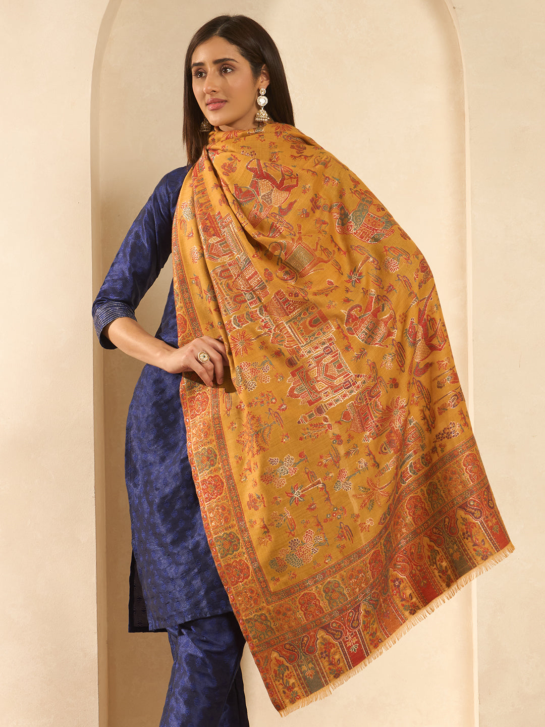Pashmoda Women Gulrukh Zari Reversible Kaani Fine Wool Shawl, Shawl, Scarf, Heritage Kashmiri Pashmina Stole, Evening Wrap (Size 40X80 inches)
