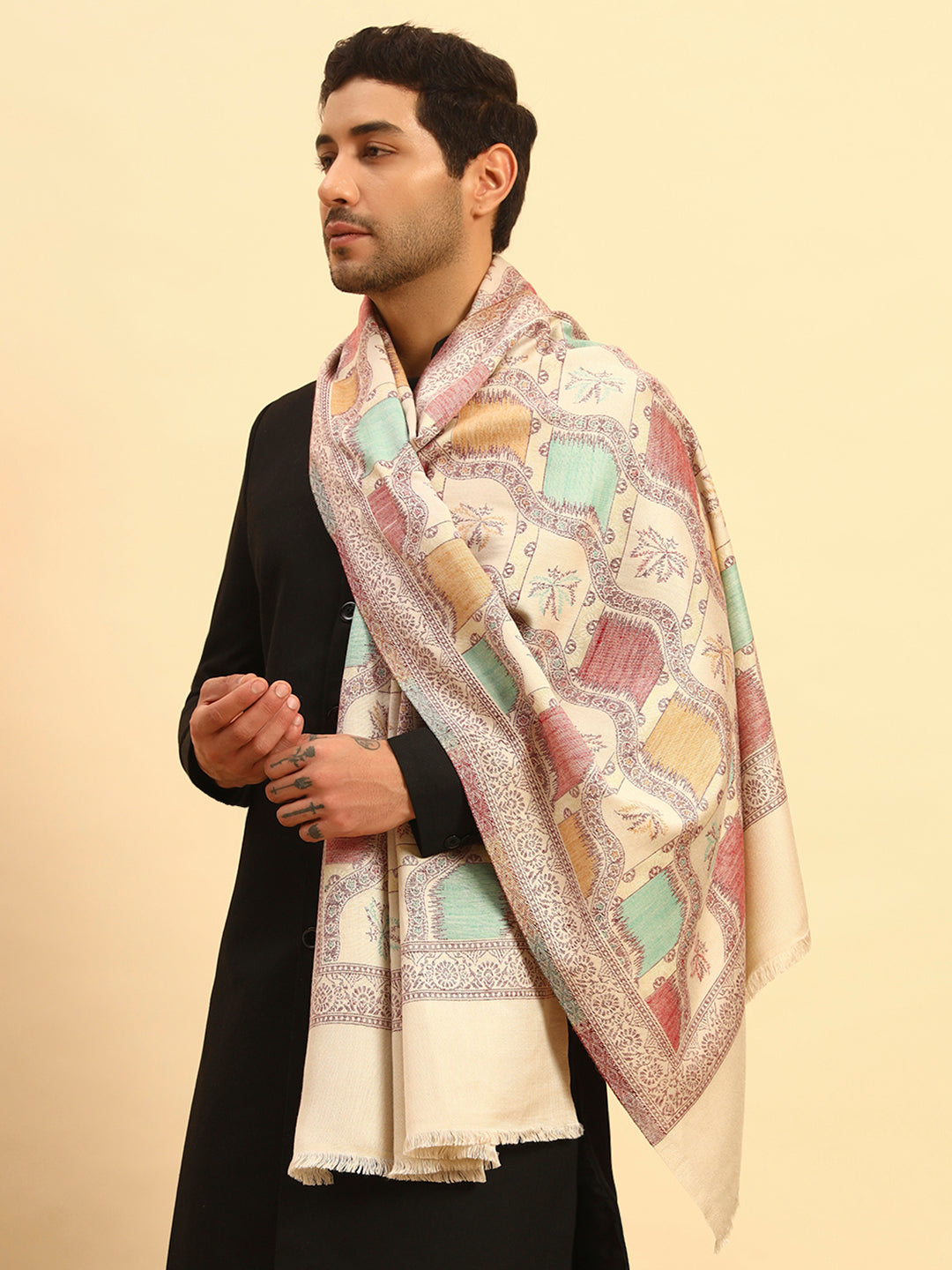 Pashmoda Men Floral Geometry Kaani Stole (Size : 71X203 CM)