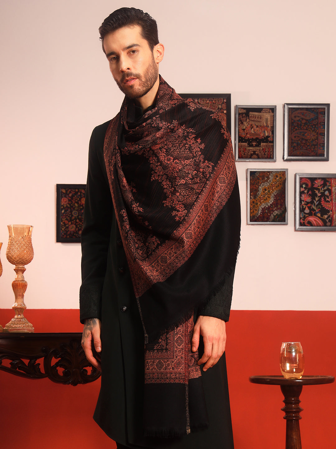 Pashmoda Men Kohsar Kashmiri Jamawar Woven Shawl (Size: 101X203 CM)