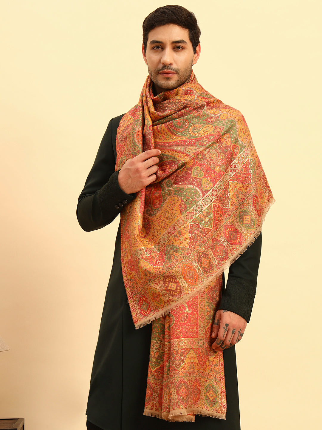 Pashmoda Men Zarveen Zari Kaani Fine Wool Shawl (Size-101x203cm)