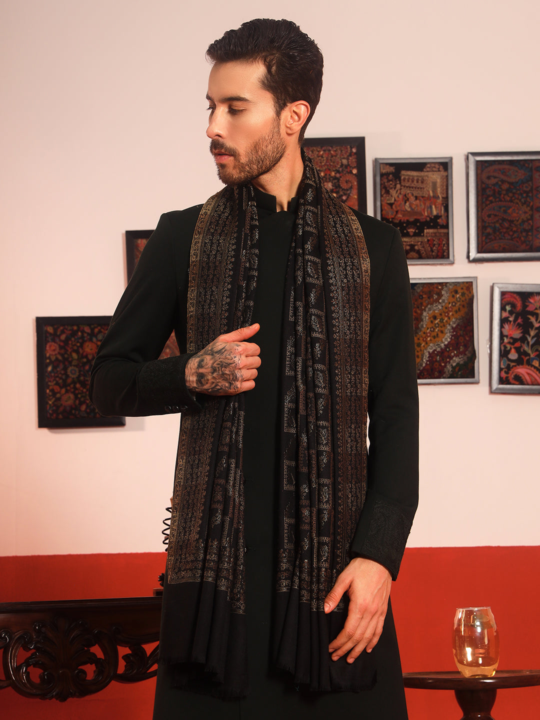 Pashmoda Men Mahtab Kashmiri Jamawar Woven Shawl (Size: 101X203 CM)