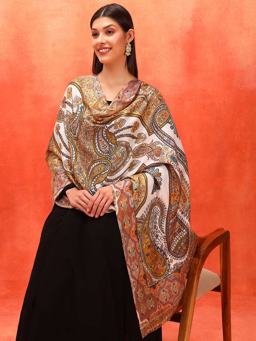 Pashmoda Women Royal Embers Fine Soft Bamboo Fibre Stole (Size: 71x203 CM)