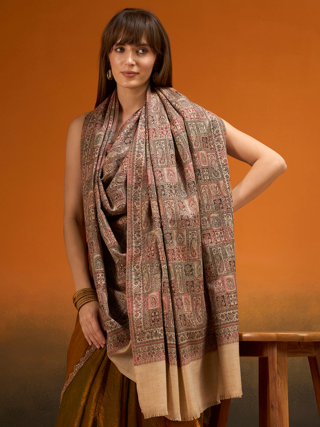 Women Regal Tapestry Kashmiri Jamawar Woven Shawl