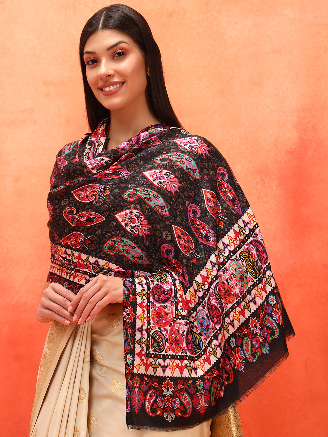 Pashmoda Women Floral Sonata Fine Soft Bamboo Fibre Stole (Size: 71x203 CM)