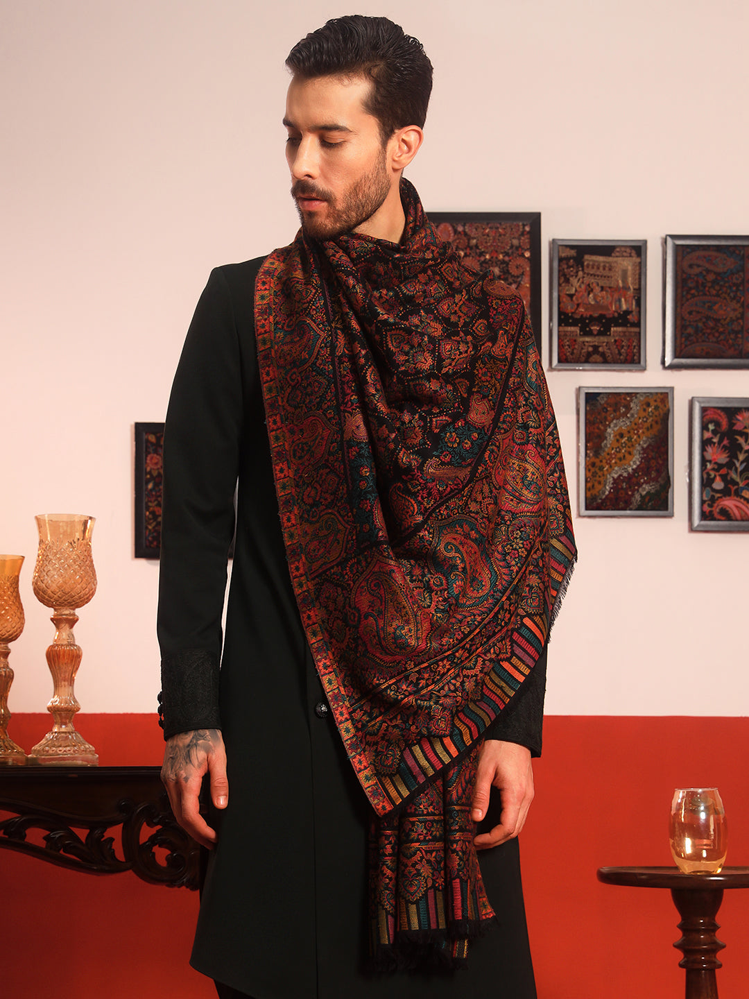 Pashmoda Men Gulraiz Kaani Wool Blend Kashmiri Shawl (Size: 101X203 CM)