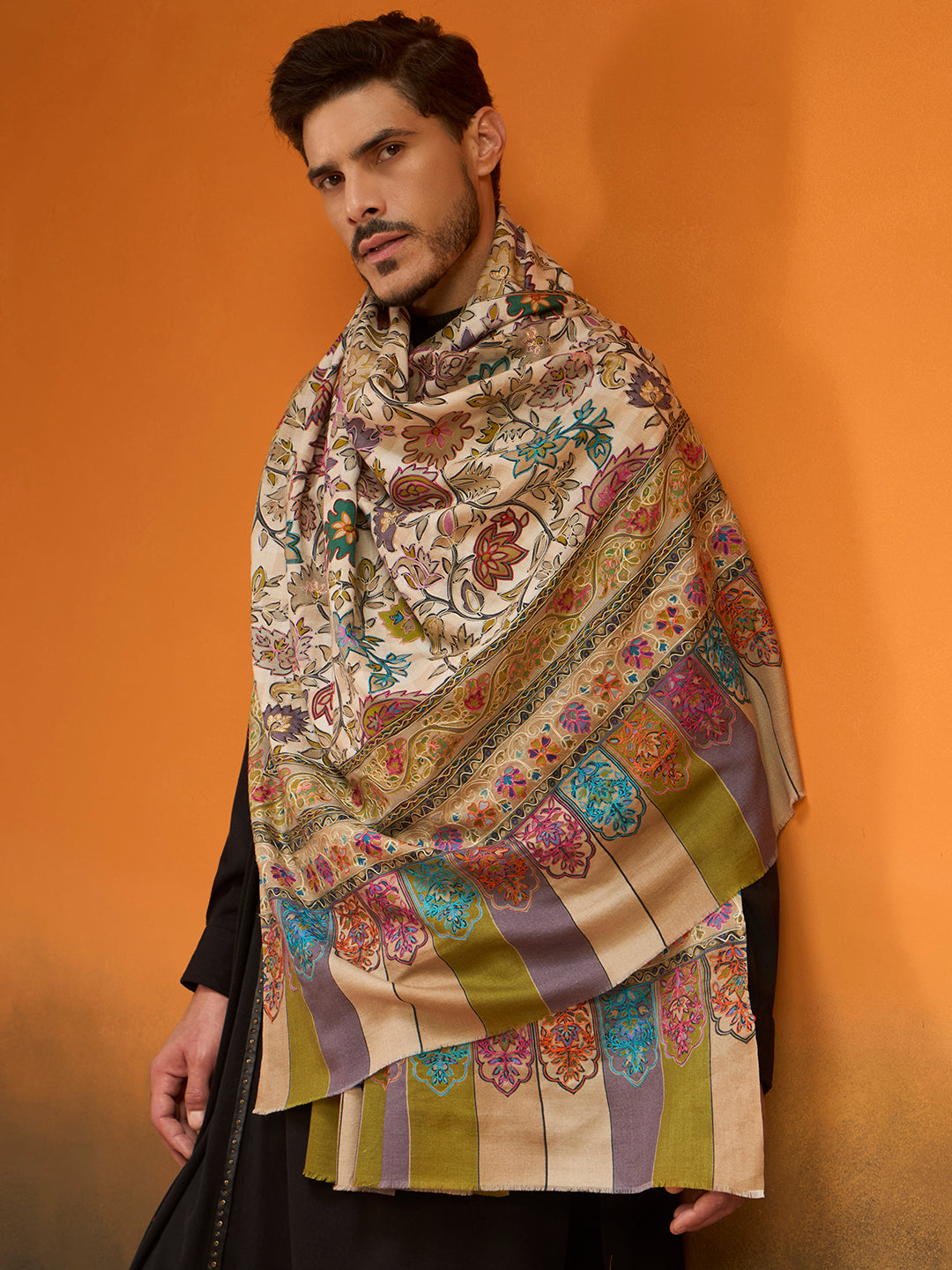 Men Nazakat Fine Wool Kalamkari Embroidered Shawl