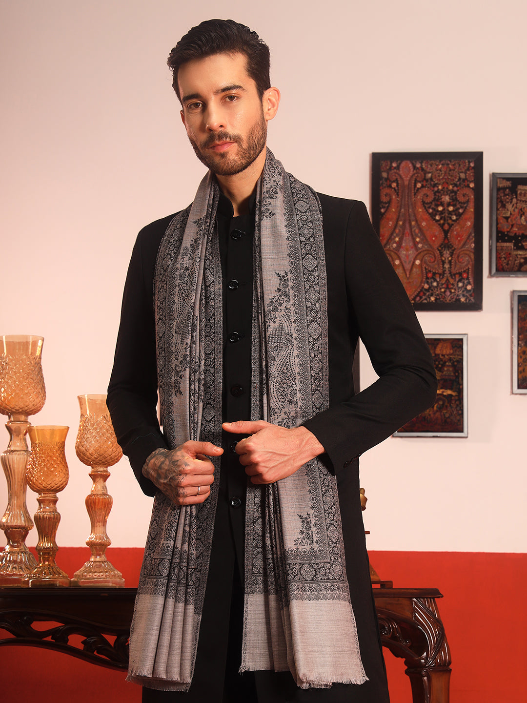Pashmoda Men Kohsar Kashmiri Jamawar Woven Shawl (Size: 101X203 CM)
