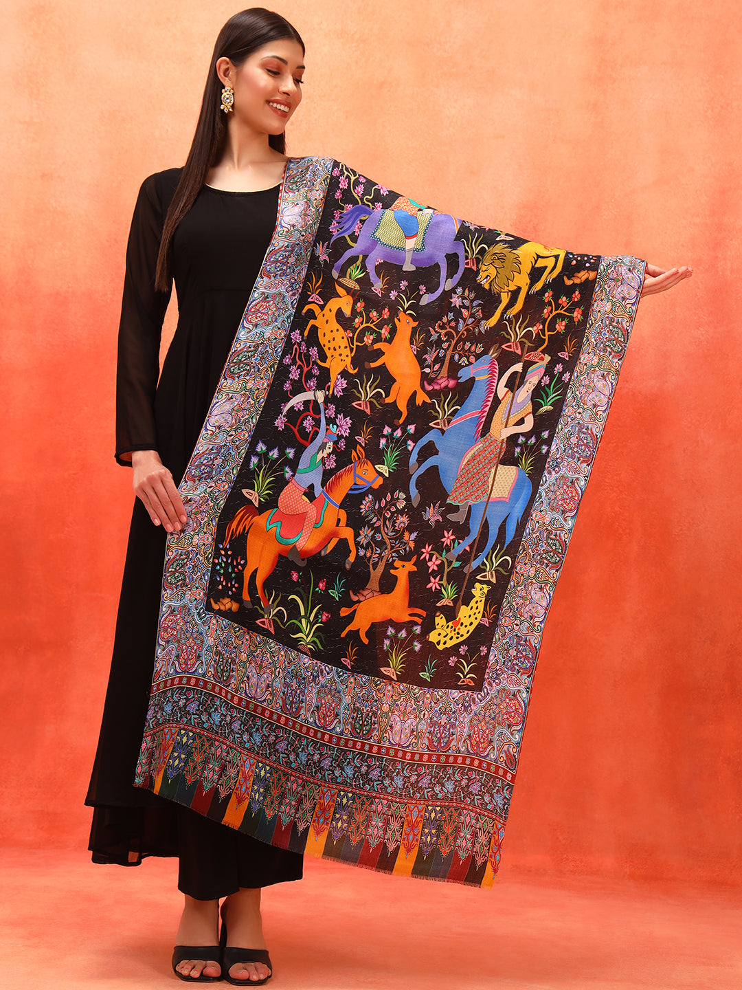 Pashmoda Women Royal Caravan Fine Soft Bamboo Fibre Stole (Size : 71x203 CM)