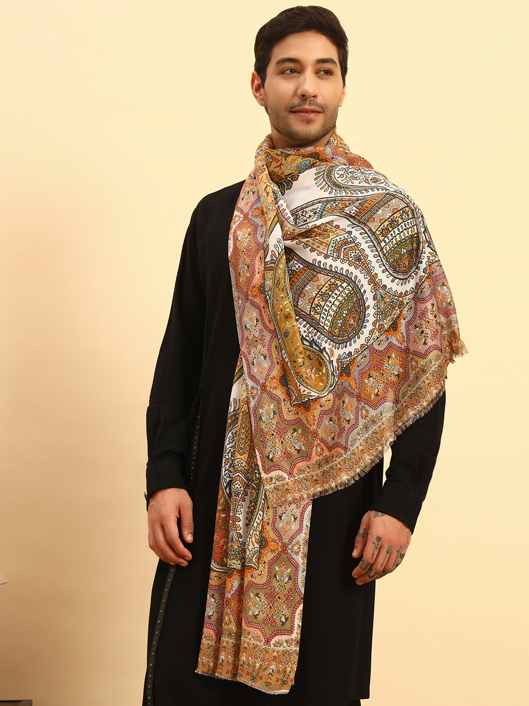 Pashmoda Men Royal Caravan Fine Soft Bamboo Fibre Stole (Size-71x203cm)