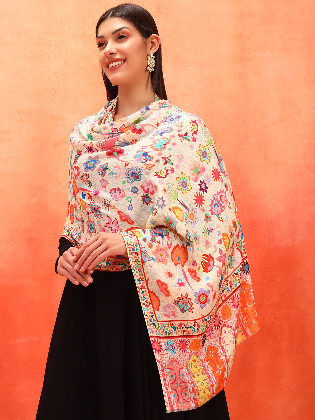 Pashmoda Women Royal Embers Fine Soft Bamboo Fibre Stole (Size: 71x203 CM)