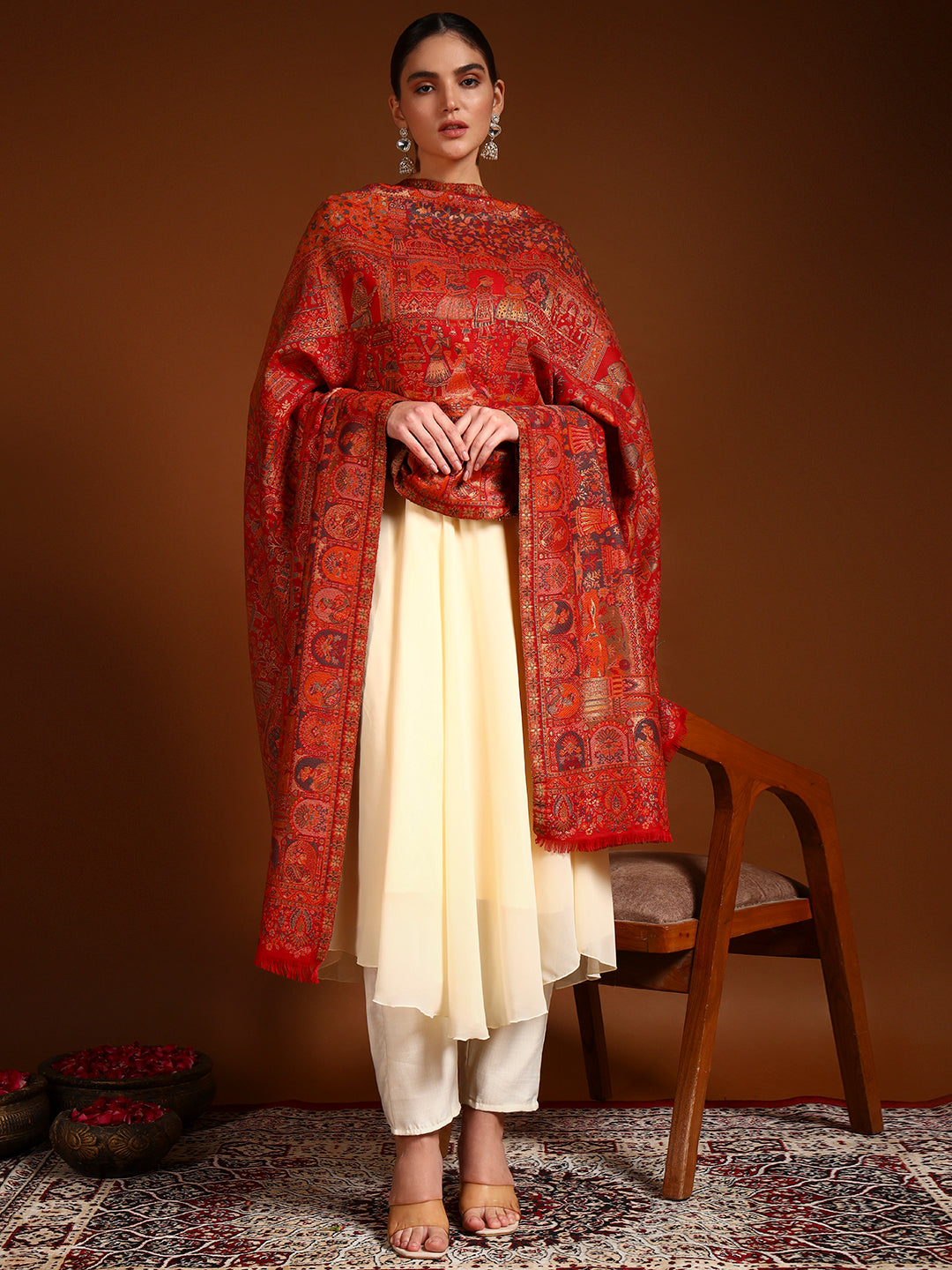 Pashmoda Women Zewar Zari Kaani Fine Wool Shawl (Size: 101X203 CM)