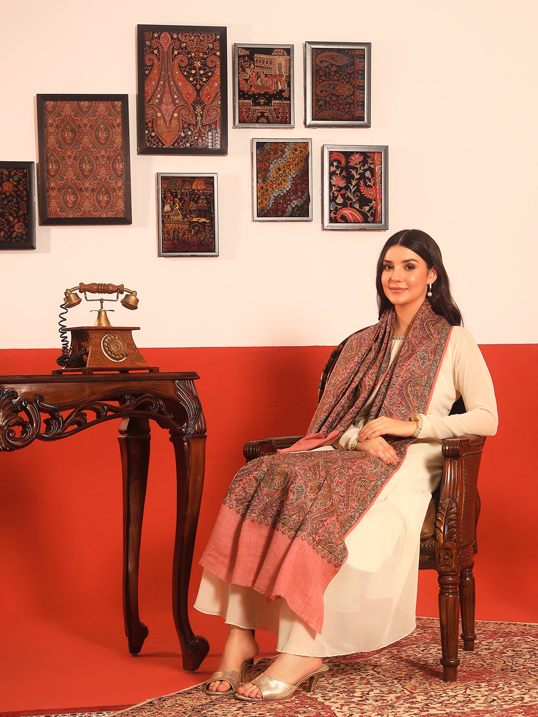 Pashmoda Women Rehnan 100% Pure Wool Sozni Hand Embroidered Shawl (Size: 101x203 Cm)