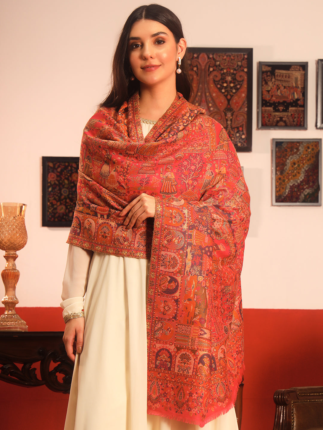 Pashmoda Women Zewar Zari Kaani Fine Wool Shawl (Size: 101X203 CM)