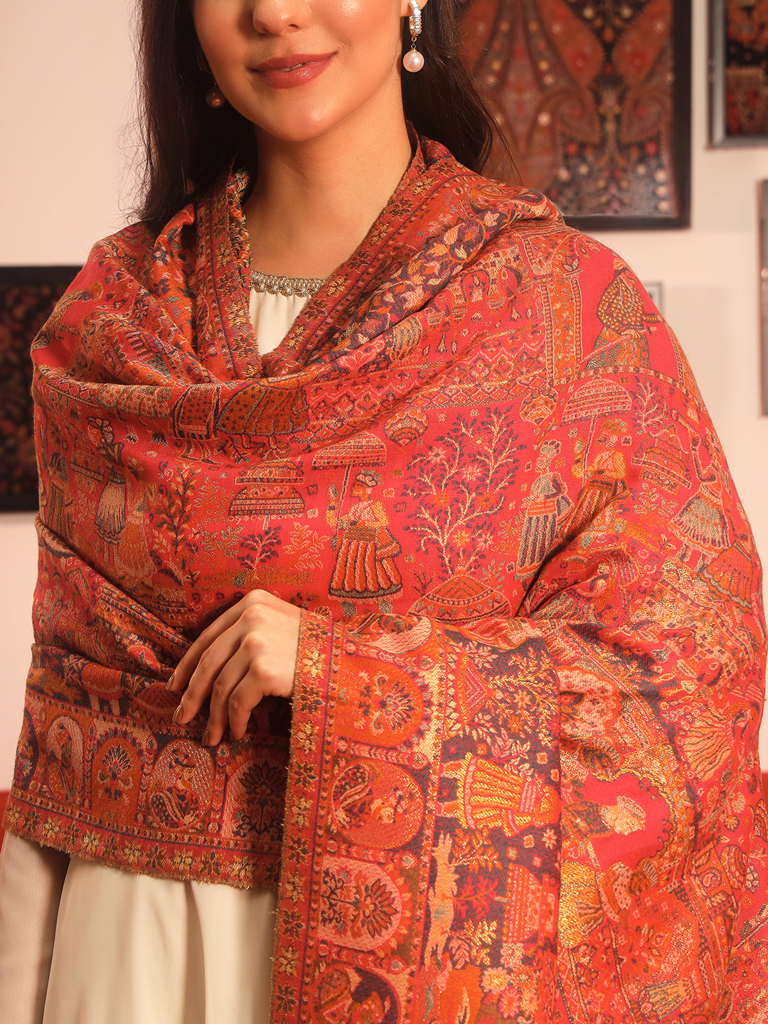 Pashmoda Women Zewar Zari Kaani Fine Wool Shawl (Size: 101X203 CM)