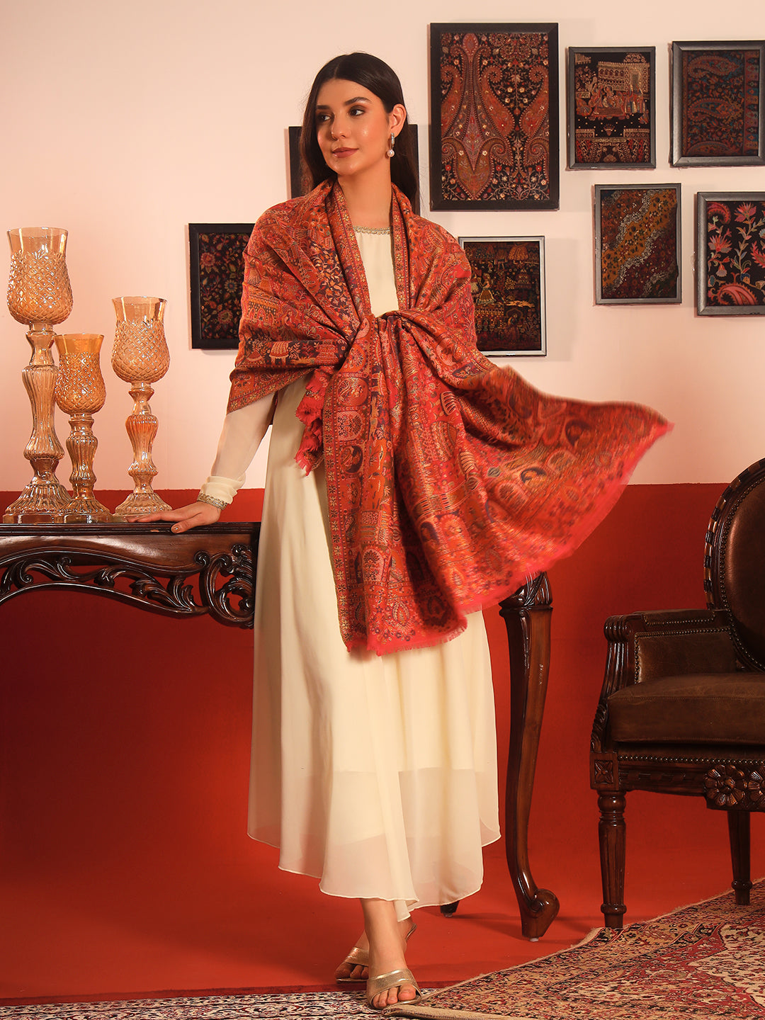 Pashmoda Women Zewar Zari Kaani Fine Wool Shawl (Size: 101X203 CM)