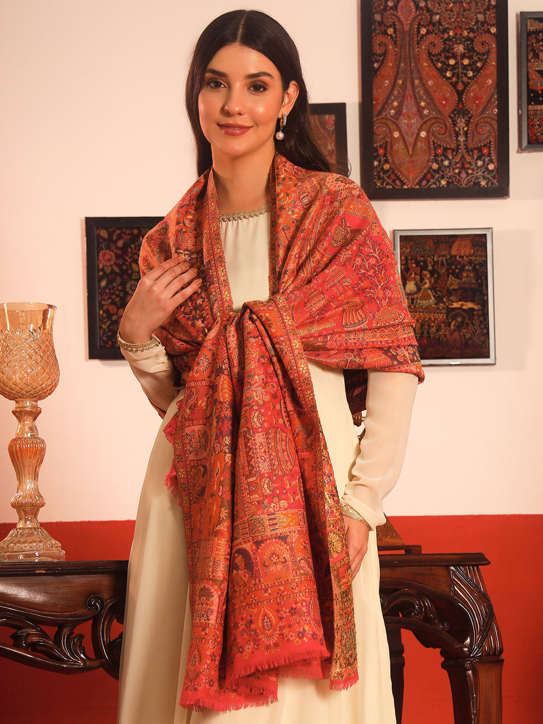 Pashmoda Women Zewar Zari Kaani Fine Wool Shawl (Size: 101X203 CM)