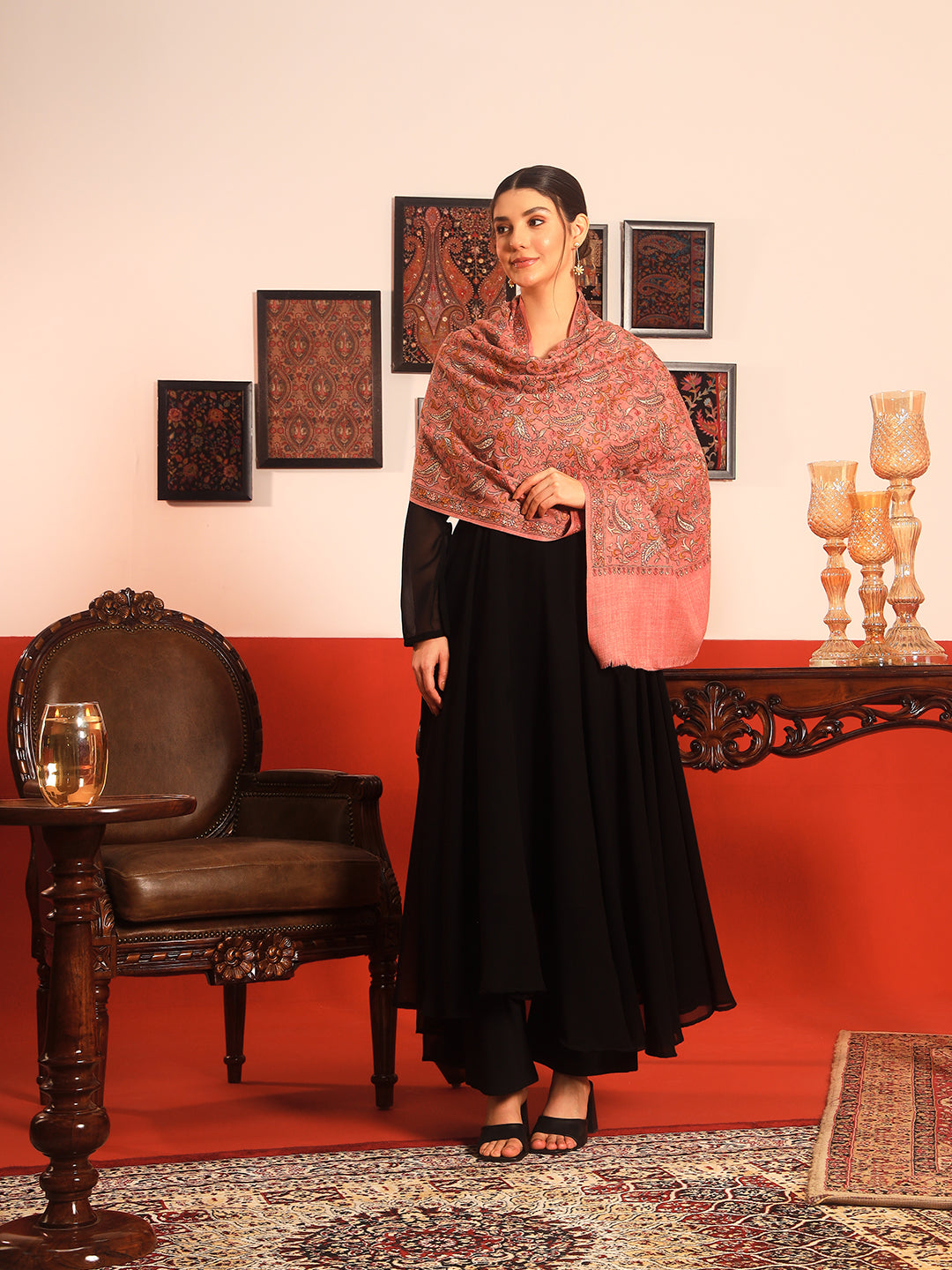 Pashmoda Women’s 100% Pure Wool Sozni Hand Embroidered Stole (Size: 71x203 cm)