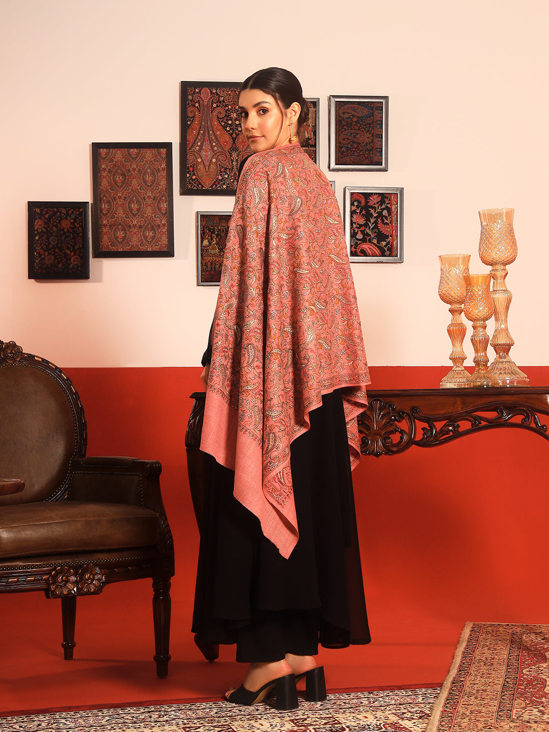 Pashmoda Women’s 100% Pure Wool Sozni Hand Embroidered Stole (Size: 71x203 cm)