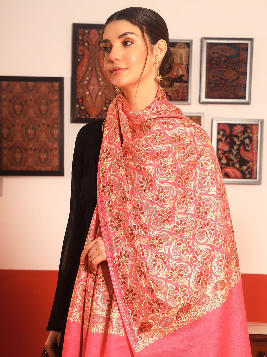 Pashmoda Women Kashish Fine Wool Nalki Embroidered Stole (Size : 71X203 CM)