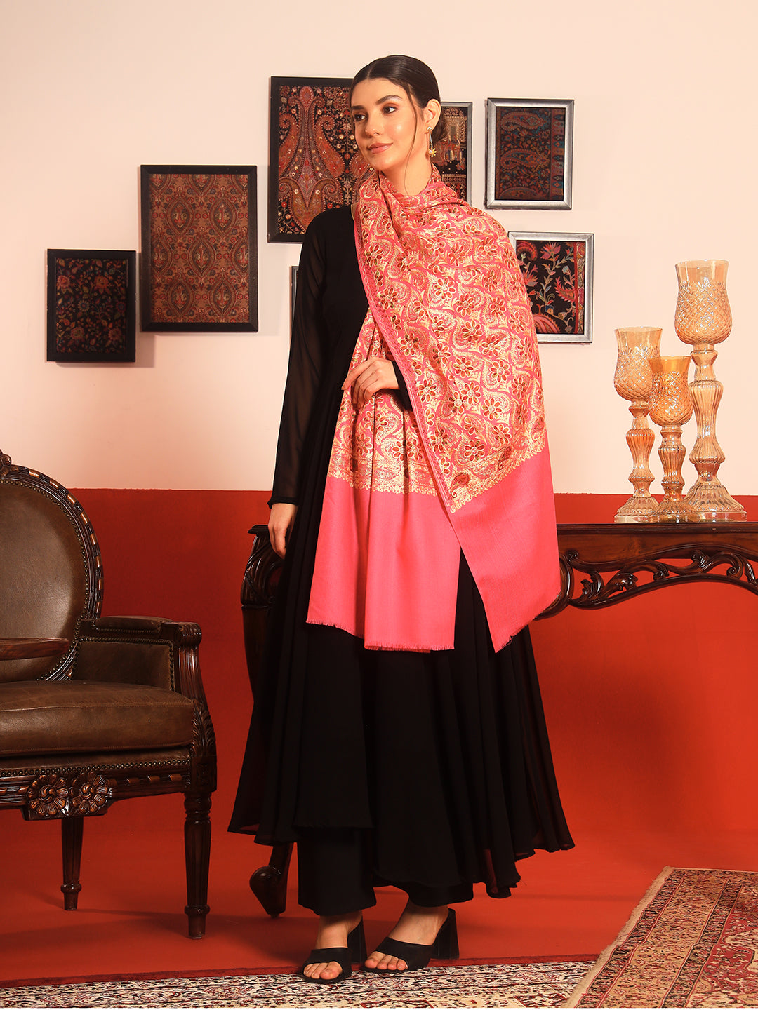 Pashmoda Women Kashish Fine Wool Nalki Embroidered Stole (Size : 71X203 CM)