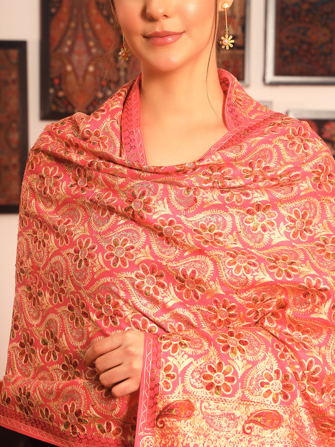 Pashmoda Women Kashish Fine Wool Nalki Embroidered Stole (Size : 71X203 CM)