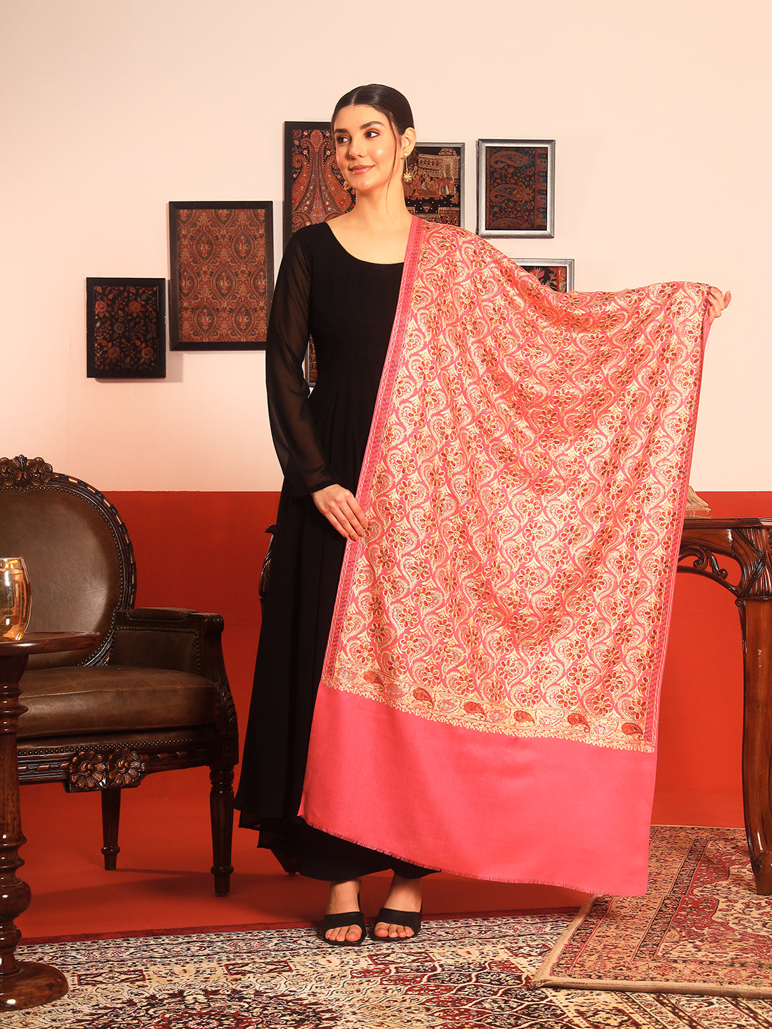 Pashmoda Women Kashish Fine Wool Nalki Embroidered Stole (Size : 71X203 CM)