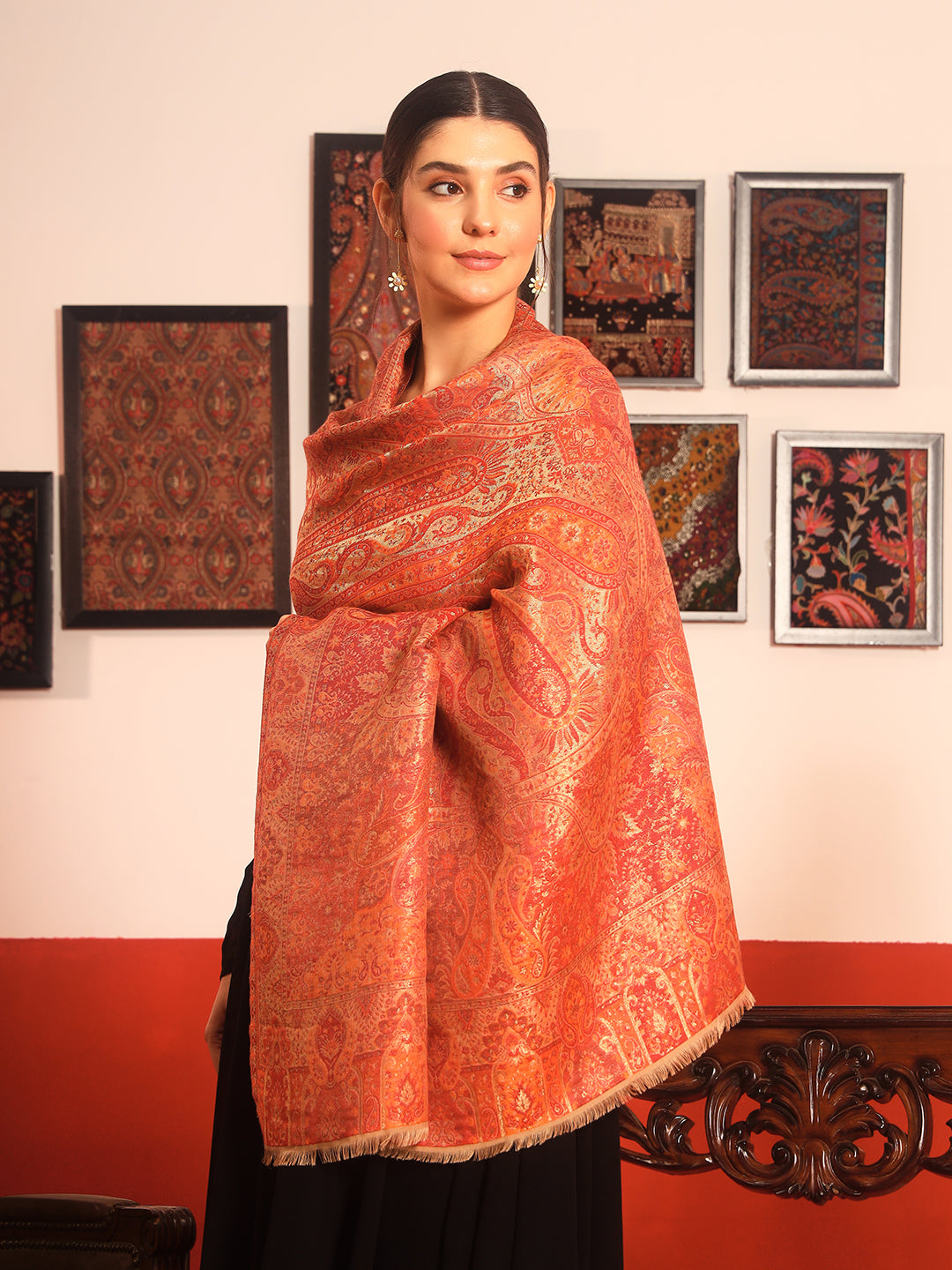 Pashmoda Women Naazneen Kaani Wool Blend Kashmiri Shawl (Size: 101X203 CM)