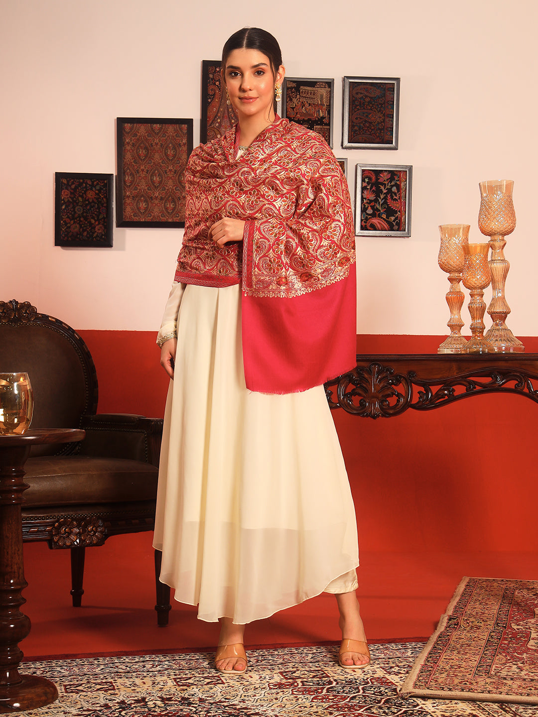 Pashmoda Women Kashish Fine Wool Nalki Embroidered Stole (Size : 71X203 CM)