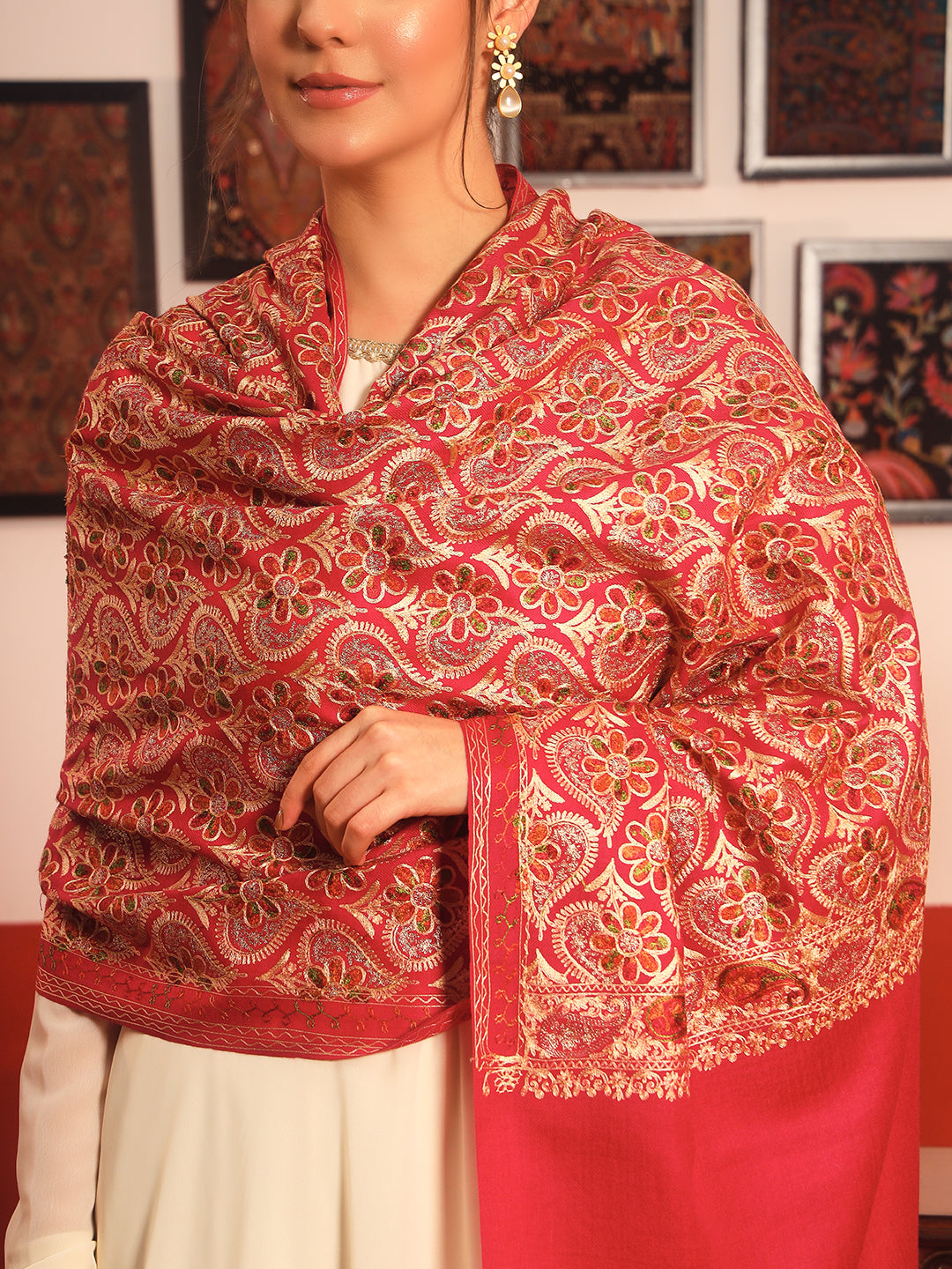 Pashmoda Women Kashish Fine Wool Nalki Embroidered Stole (Size : 71X203 CM)