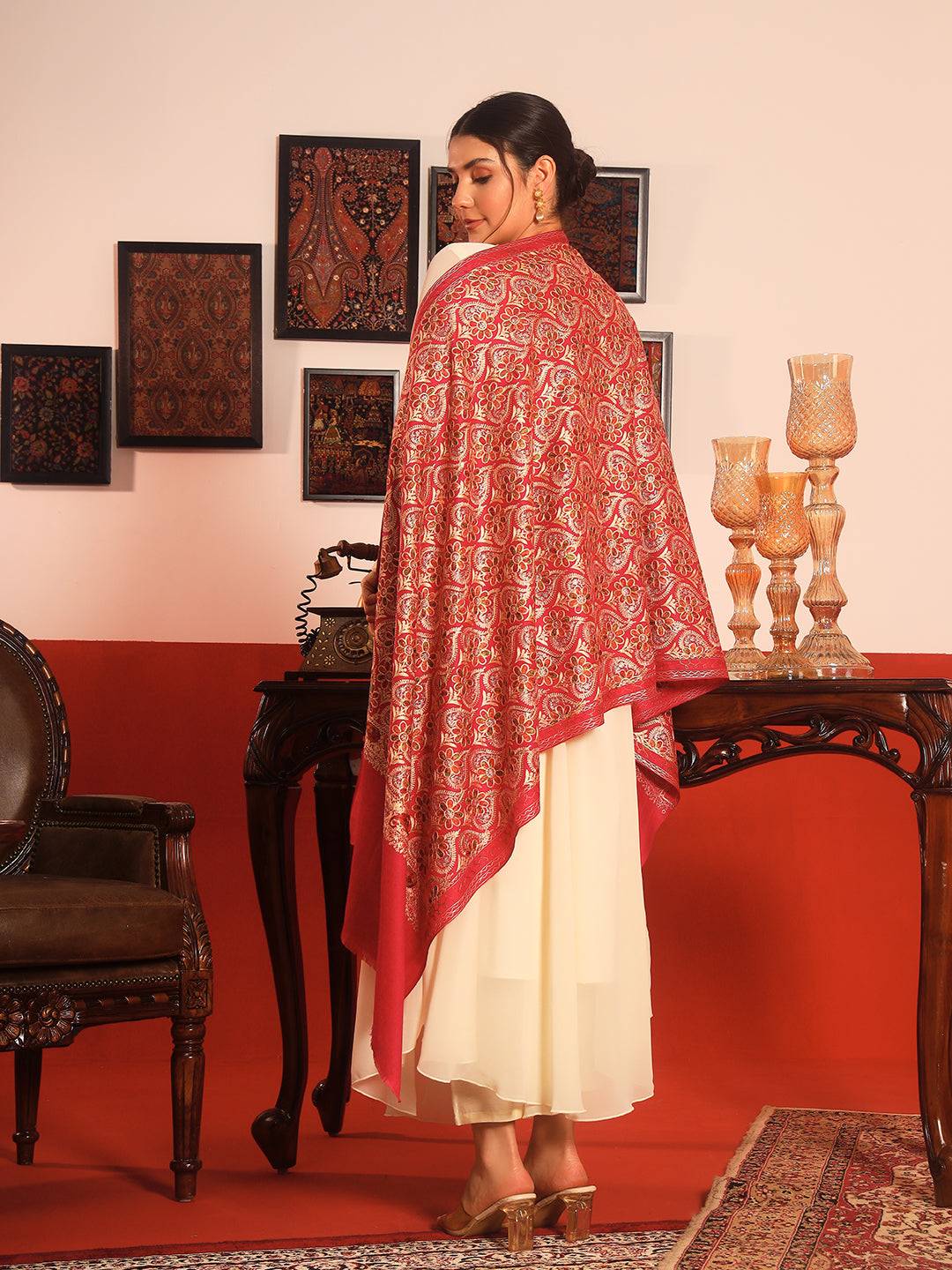 Pashmoda Women Kashish Fine Wool Nalki Embroidered Stole (Size : 71X203 CM)