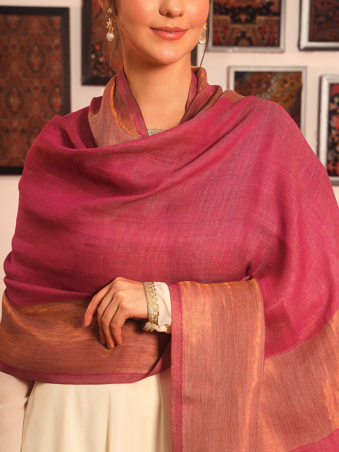 Pashmoda Women Midnight Bronze Reversible Zari Moonlight Fine Wool Stole (Size: 71x203 Cm)