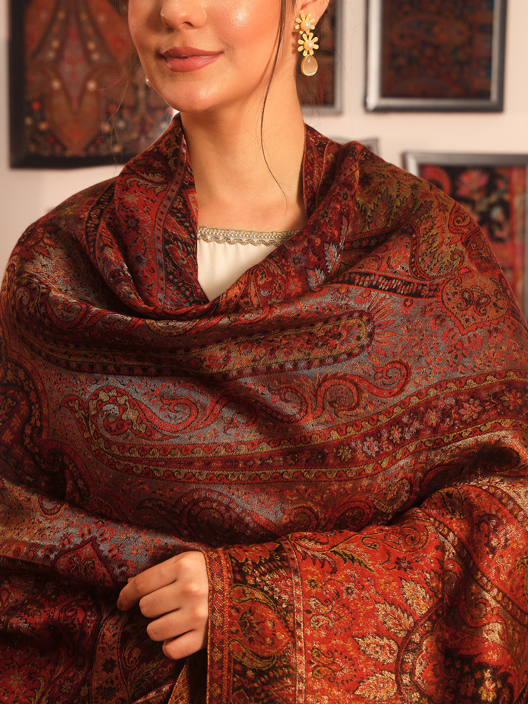 Pashmoda Women Naazneen Kaani Wool Blend Kashmiri Shawl (Size: 101X203 CM)