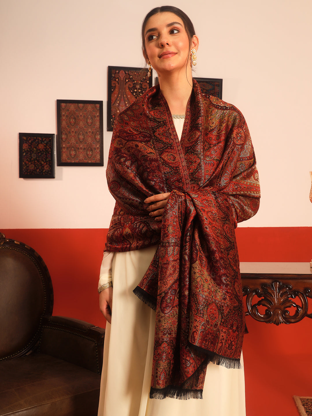 Pashmoda Women Naazneen Kaani Wool Blend Kashmiri Shawl (Size: 101X203 CM)