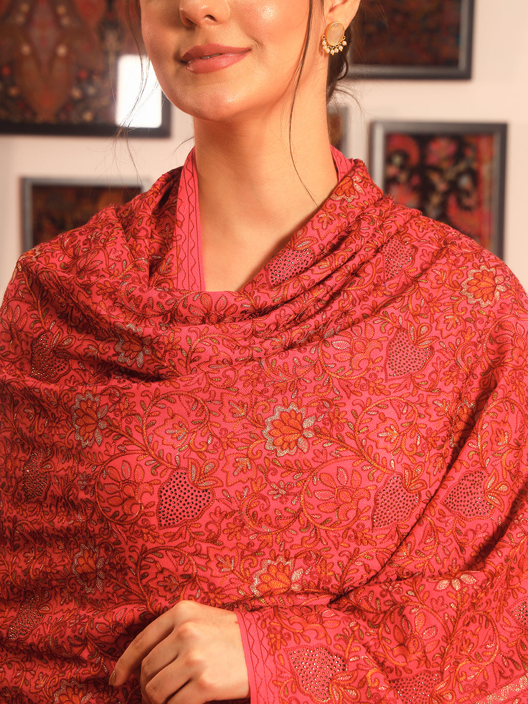 Pashmoda Women Hunar Fine Wool Nalki Embroidered Stole (Size : 71X203 CM)