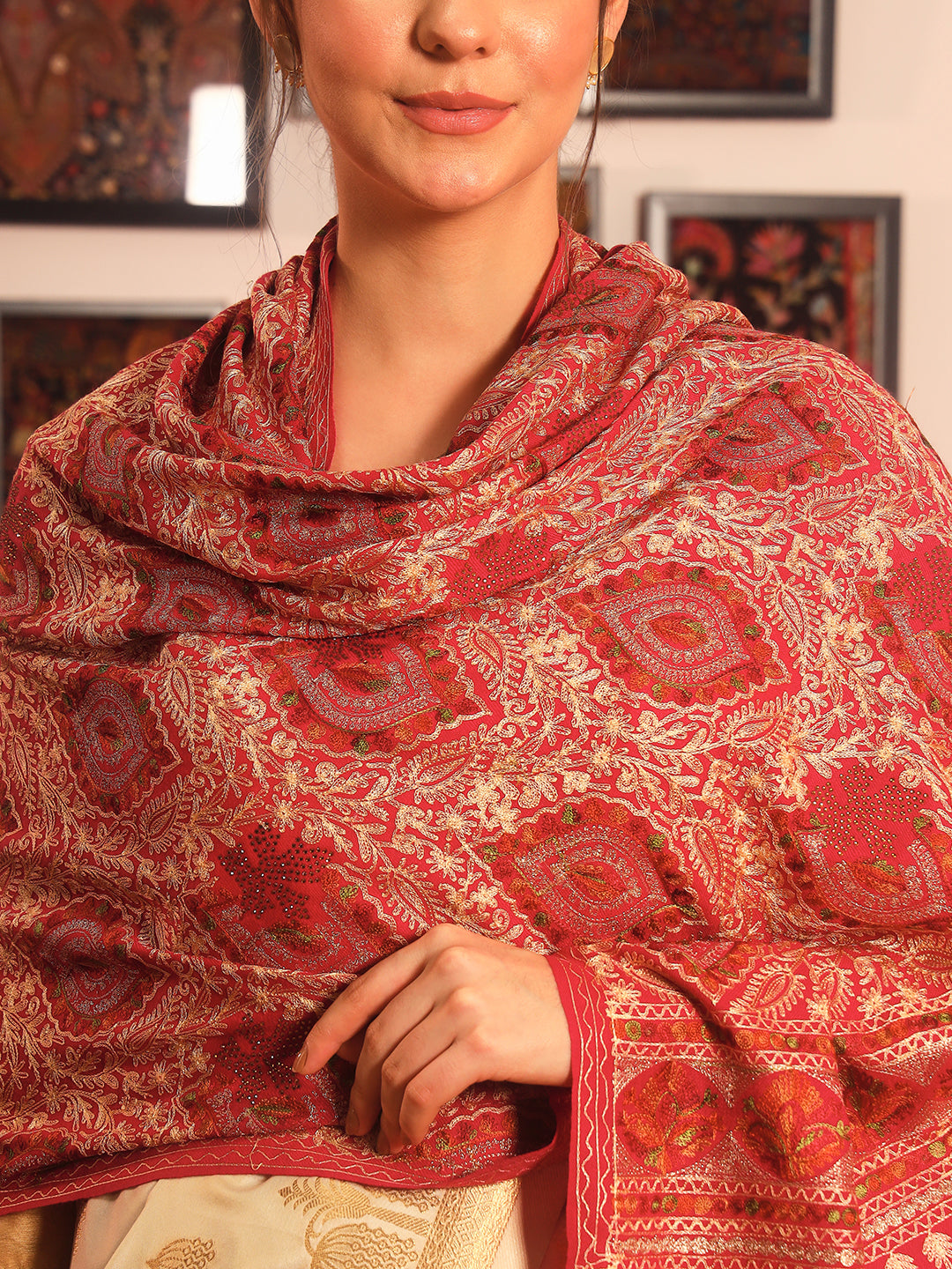 Pashmoda Women Ornate Harmony Fine Wool Nalki Embroidered Stole (Size : 71X203 CM)