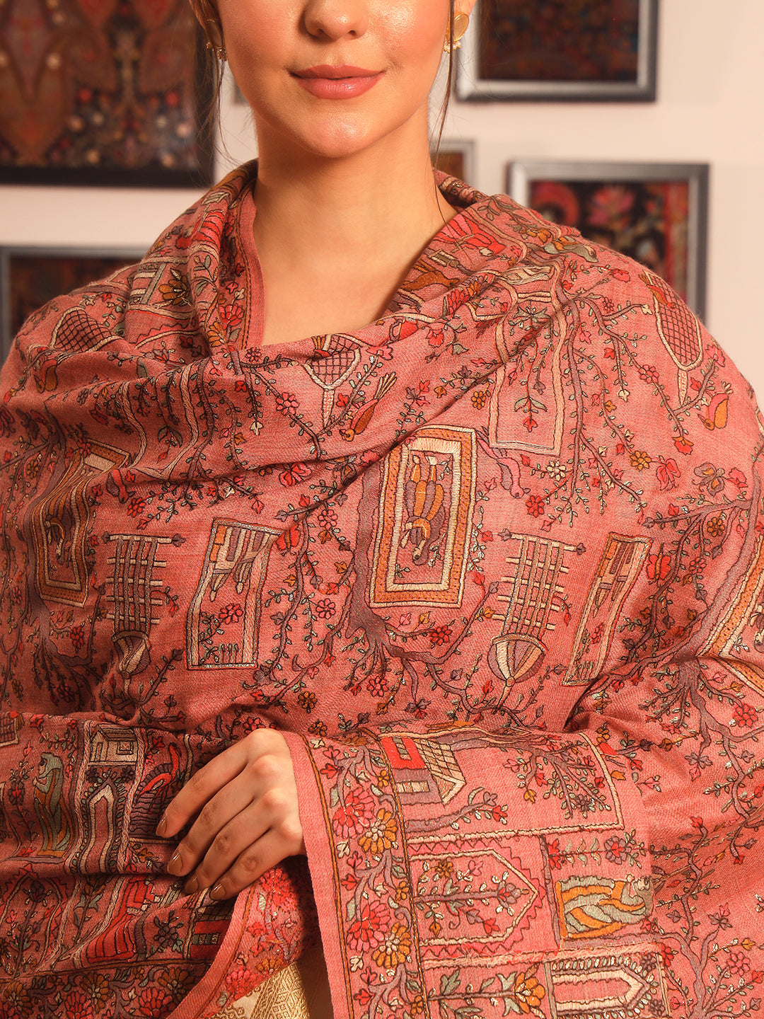 Pashmoda Women Arwina 100% Pure Wool Sozni Hand Embroidered Shawl (Size: 101x203 CM)